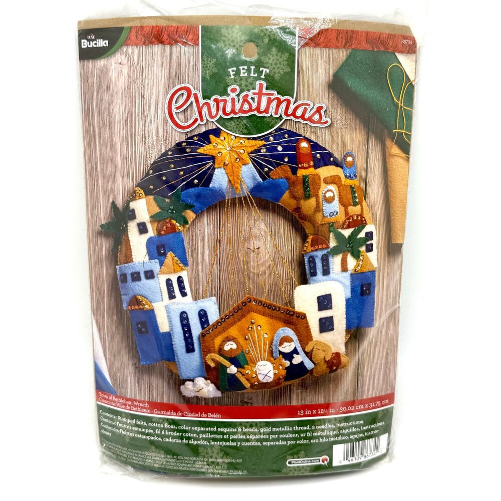 Town of Bethlehem Felt Applique Christmas Wreath Kit Beaded Sequins Nativity